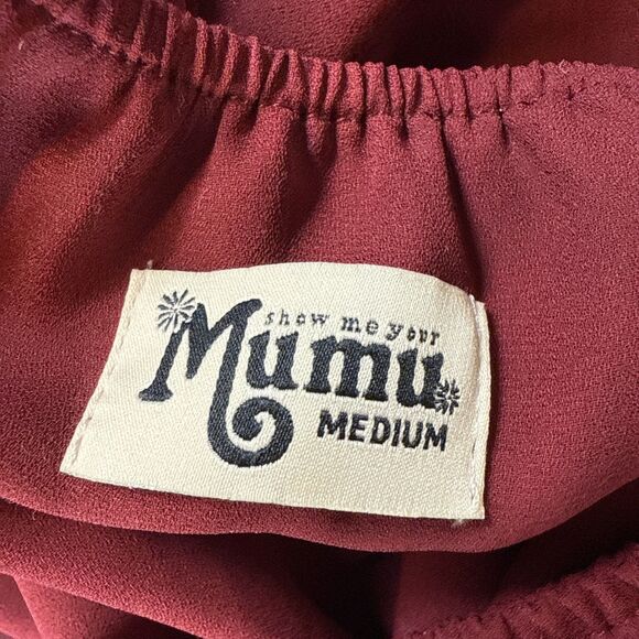 Show Me Your Mumu Women’s Medium Maroon Halter Maxi Dress Split Front Made in US - Picture 10 of 10